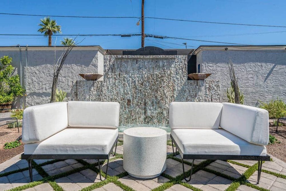 Water feature seating area at Second Sunrise Recovery
