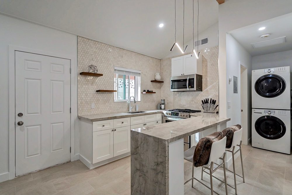 Suite kitchen with hexagon tile at Second Sunrise Recovery